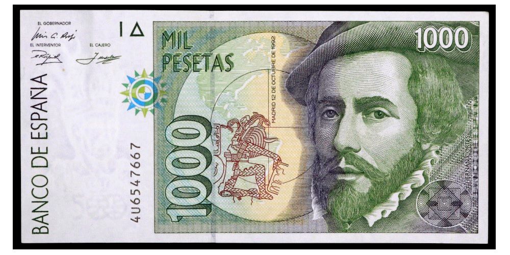 JUAN CARLOS I 1000 PESETAS 1992 HERNAN CORTES