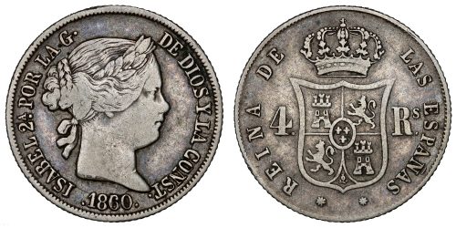 ISABEL II  4 REALES 1860 / 50 BARCELONA