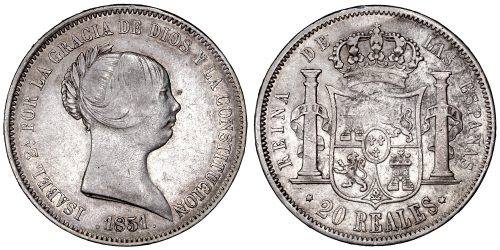 ISABEL II  20 REALES 1851 MADRID