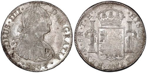 CARLOS IV  8 REALES 1804 MEXICO TH