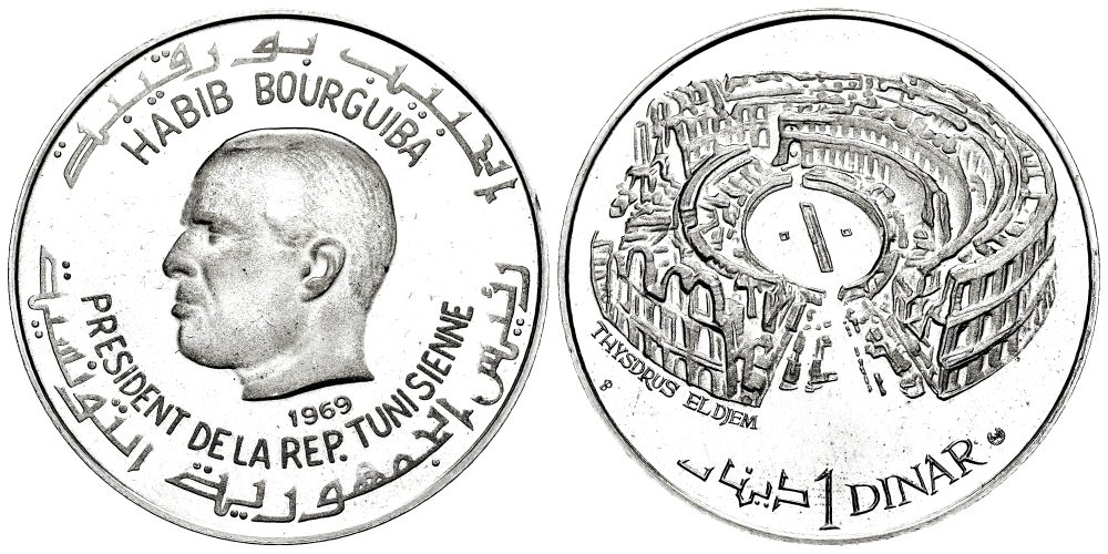 TUNEZ 1 DINAR 1969 HABIB BOURGUIBA