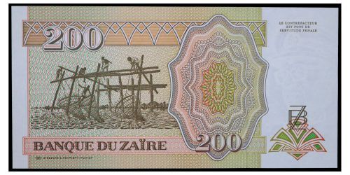 BILLETE; ZAIRE 200 NUEVOS ZAIRES 1994 - Imagen 2