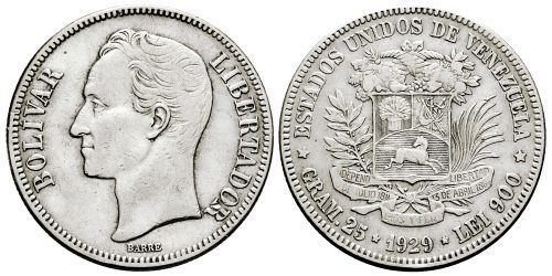 VENEZUELA 5 BOLIVARES 1929