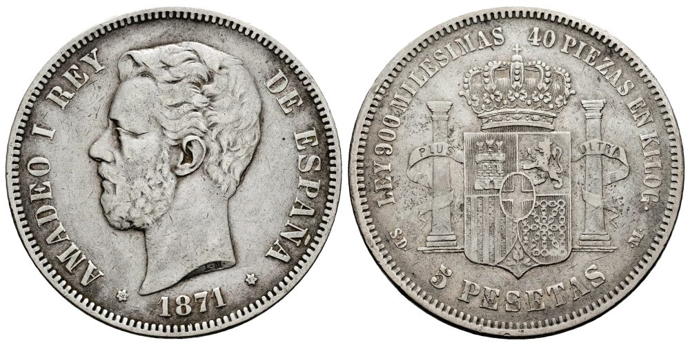 AMADEO I  5 PESETAS 1871*18-73 TRUCADA LA ESTRELLA