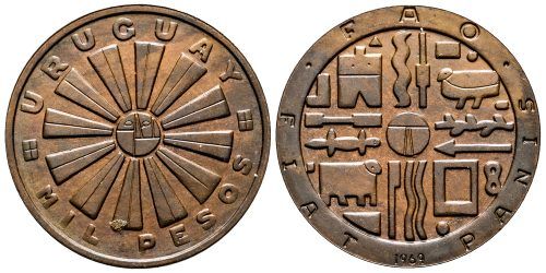 URUGUAY 1000 PESOS 1969 F.A.O.