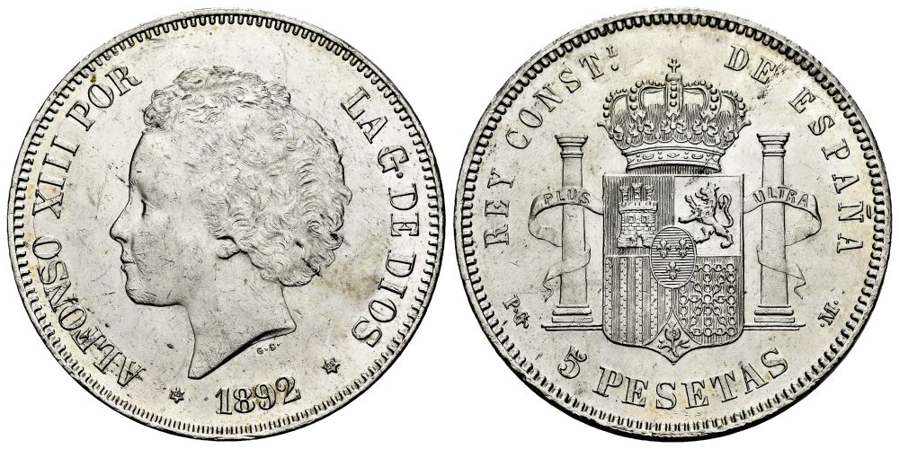 ALFONSO XIII  5 PESETAS 1892