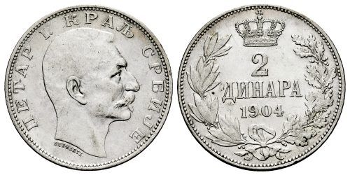 SERBIA 2 DINARS 1904 PEDRO I