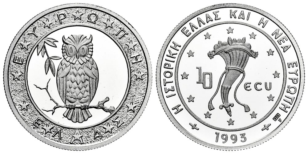 GRECIA 10 ECUS (PIEDFORT) 1993 BUHO ATENIENSE