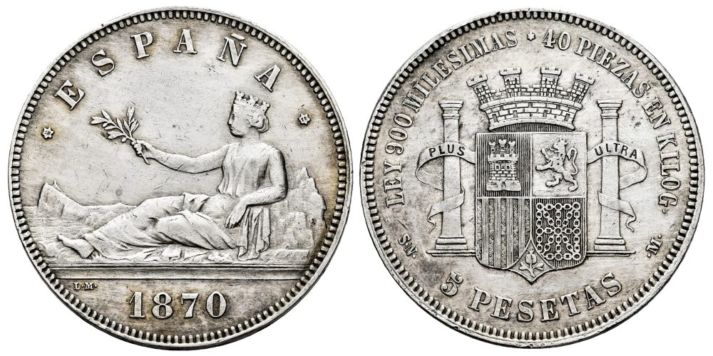 GOBIERNO PROVISIONAL 5 PESETAS 1870