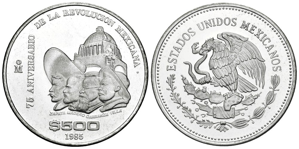 MEXICO 500 PESOS 1985  75 ANIVERSARIO DE LA REVOLUCION