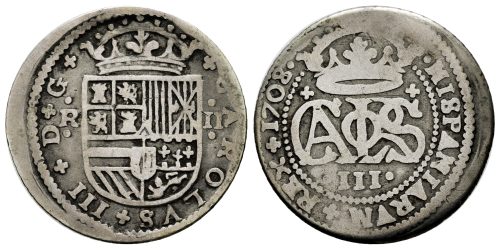 CARLOS III (EL PRETENDIENTE) 2 REALES 1708 BARCELONA
