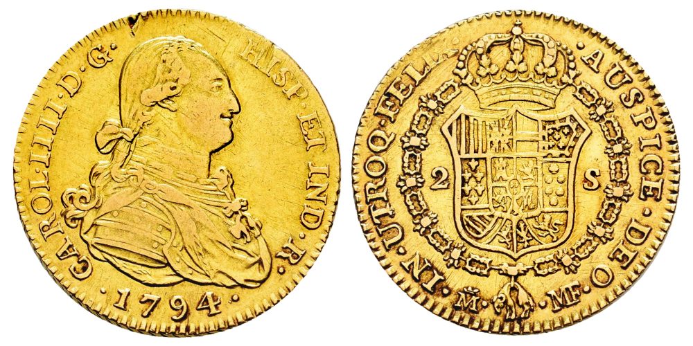 CARLOS IV  2 ESCUDOS 1794 MADRID MF