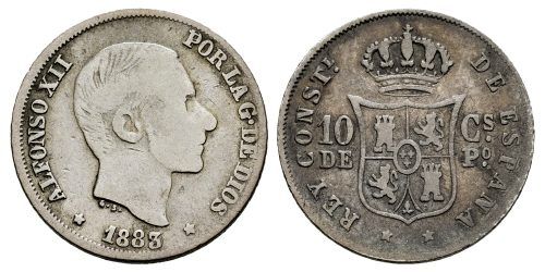 ALFONSO XII  10 CENTAVOS 1883 / 2 MANILA