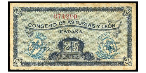 II REPUBLICA 25 CENTIMOS 1936 ASTURIAS Y LEON