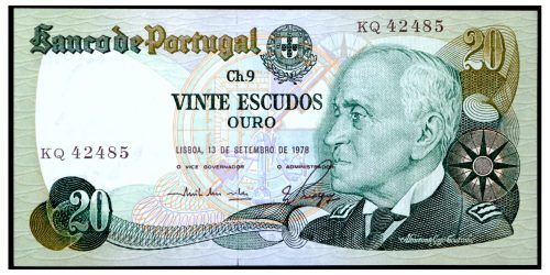 BILLETE; PORTUGAL 20 ESCUDOS 1978