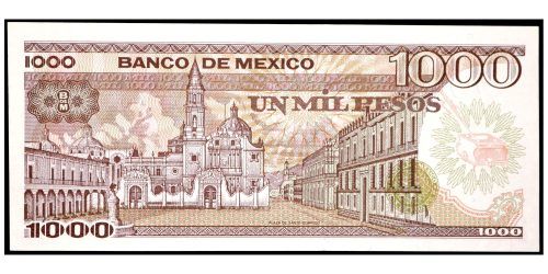 Alternative view of BILLETE; MEXICO 1000 PESOS 1985