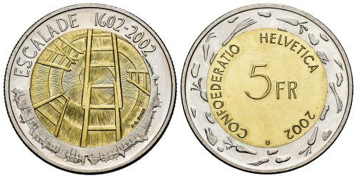 SUIZA 5 FRANCOS 2002