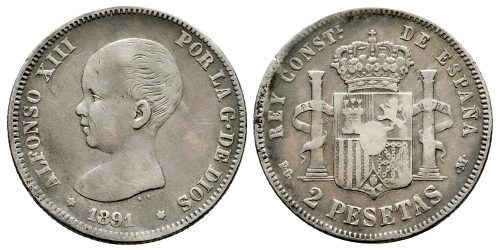 ALFONSO XIII  2 PESETAS 1891