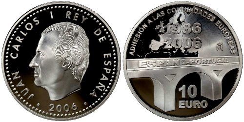 Alternative view of ESPAÑA 10 EUROS 2006 20 ANIVERSARIO DE LA ADHESION A LA C.E.E.