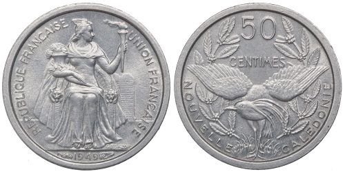 NUEVA CALEDONIA 50 CENTIMOS 1949