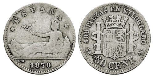 GOBIERNO PROVISIONAL 50 CENTIMOS 1870