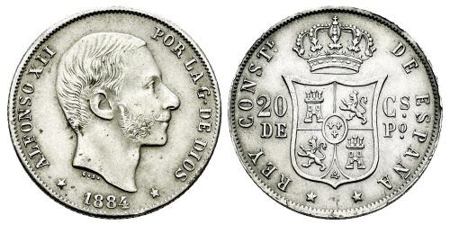 ALFONSO XII  20 CENTAVOS 1884