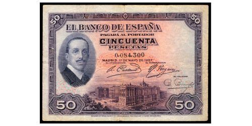 ALFONSO XIII 50 PESETAS 1927 (SIN SELLO)