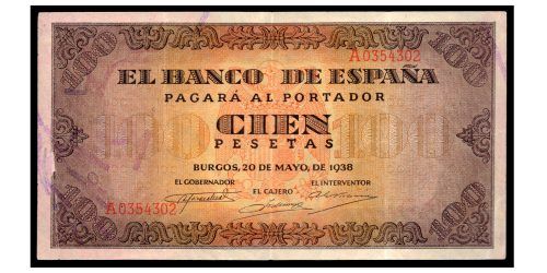 ESTADO ESPAÑOL 100 PESETAS 1938 CASA DE CORDON BURGOS