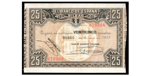 II REPUBLICA 25 PESETAS BILBAO 1937 (CAJA DE AHORROS VIZCAINA)