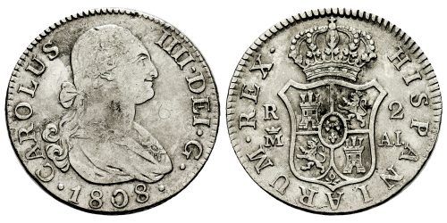 CARLOS IV  2 REALES 1808 MADRID AI