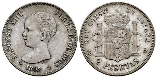 ALFONSO XIII  2 PESETAS 1892