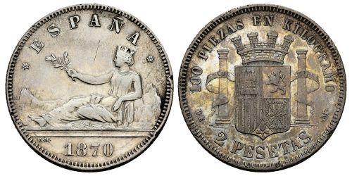 GOBIERNO PROVISIONAL 2 PESETAS 1870*74
