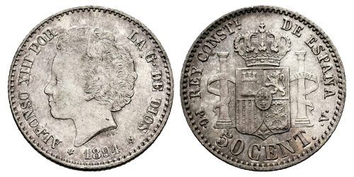 ALFONSO XIII  50 CENTIMOS 1894