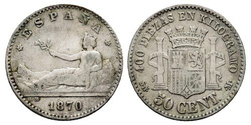 GOBIERNO PROVISIONAL 50 CENTIMOS 1870