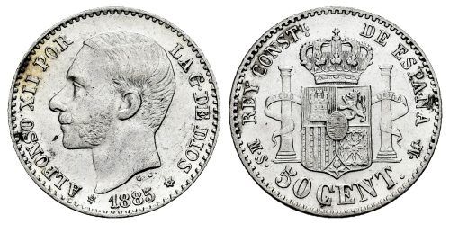 ALFONSO XII  50 CENTIMOS 1885