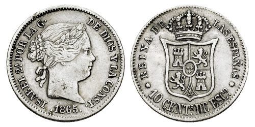 ISABEL II  10 CENTIMOS DE ESCUDO 1865 SEVILLA