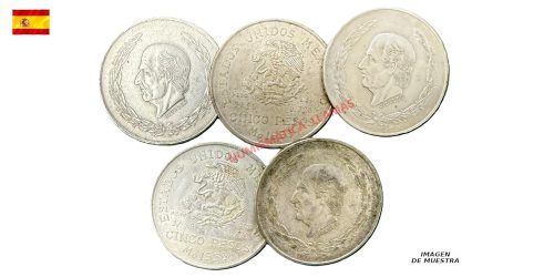 LOTE INVERSION: 5 MONEDAS DE 5 PESOS MEXICO 1953 HIDALGO