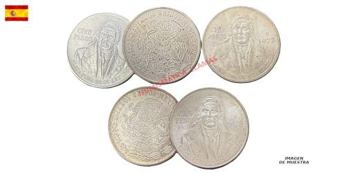 LOTE INVERSION: 5 MONEDAS DE 100 PESOS MEXICO JOSE MORELOS