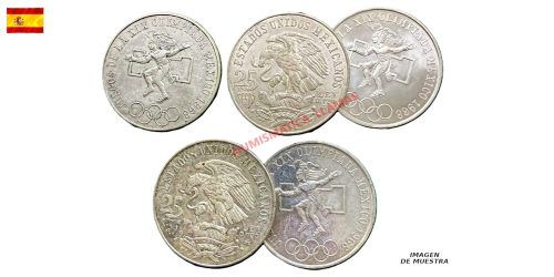 LOTE INVERSION: 5 MONEDAS DE 25 PESOS MEXICO 1968 OLIMPIADAS
