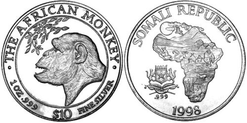 SOMALIA 10 DOLARES 1998 MONO AFRICANO