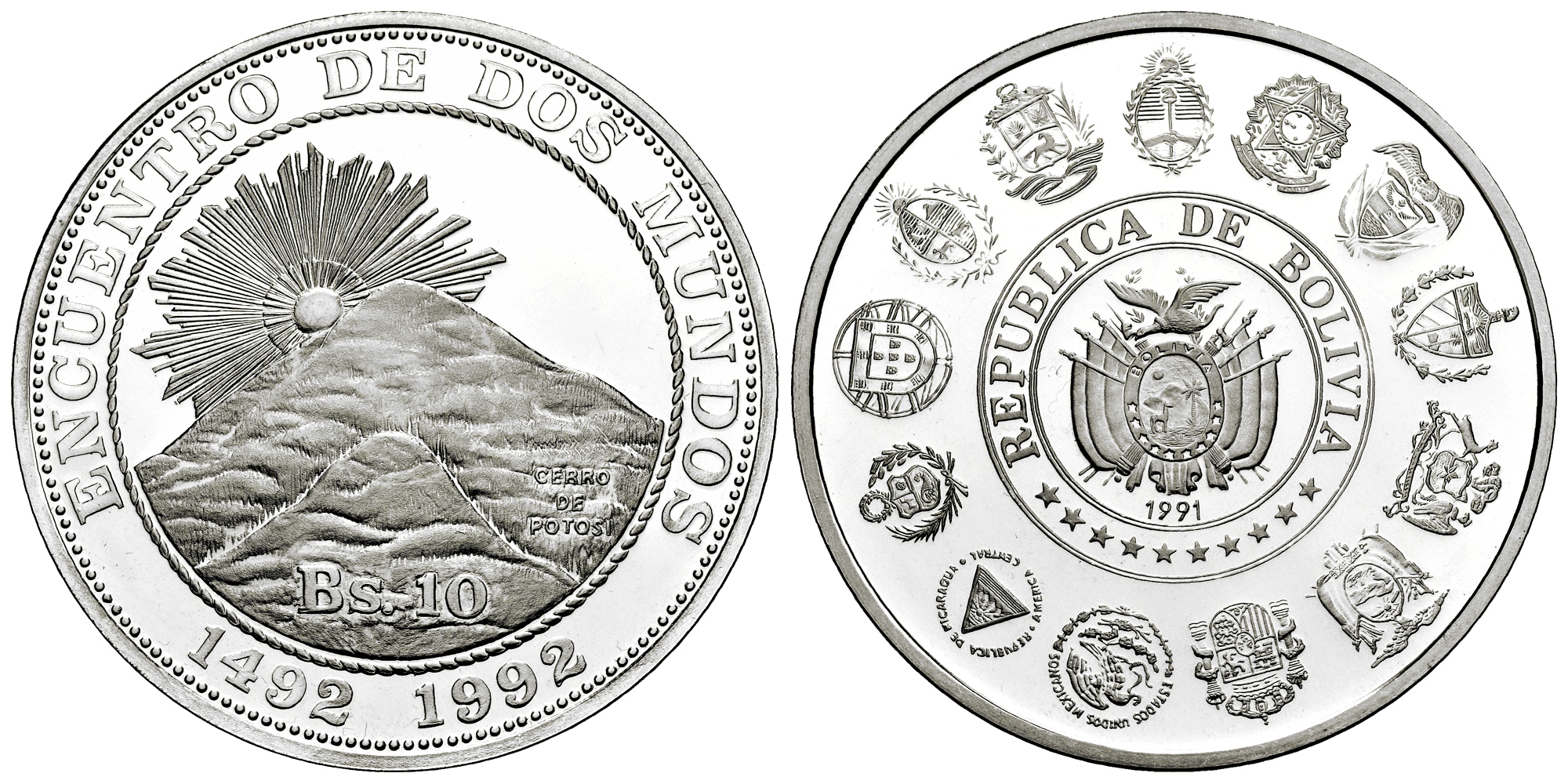 BOLIVIA 10 BOLIVIANOS 1991 SERIE IBEROAMERICANA
