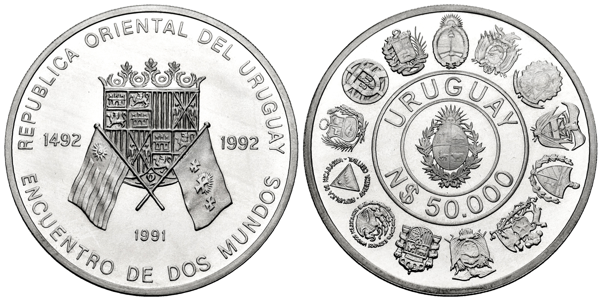 URUGUAY 50000 NUEVOS PESOS 1991 SERIE IBEROAMERICANA