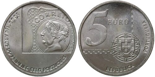 PORTUGAL 5 EUROS 2003  150 AÑOS DEL PRIMER SELLO PORTUGUES