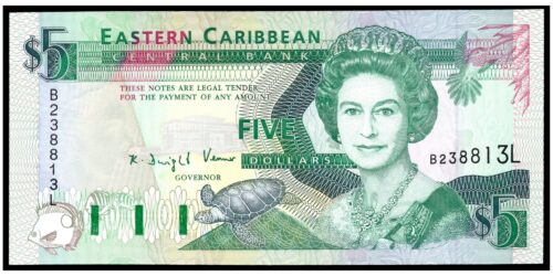 BILLETE; ESTADOS CARIBEÑOS (SANTA LUCIA) 5 DOLARES (1994)