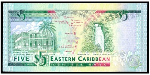 Alternative view of BILLETE; ESTADOS CARIBEÑOS (SANTA LUCIA) 5 DOLARES (1994)