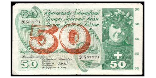 BILLETE; SUIZA 50 FRANCOS 1965