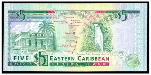 Alternative view of BILLETE; ESTADOS CARIBEÑOS (ANTIGUA) 5 DOLARES (1993)