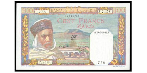 BILLETE; ARGELIA 100 FRANCOS 1945