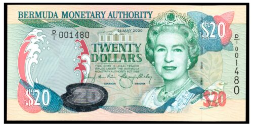 BILLETE; BERMUDAS 20 DOLARES 2000