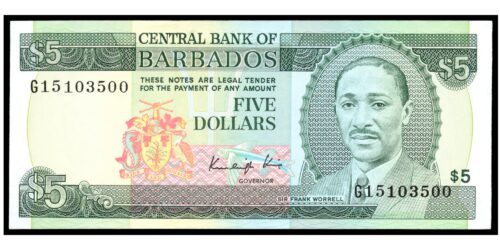 BILLETE; BARBADOS 5 DOLARES (1986)